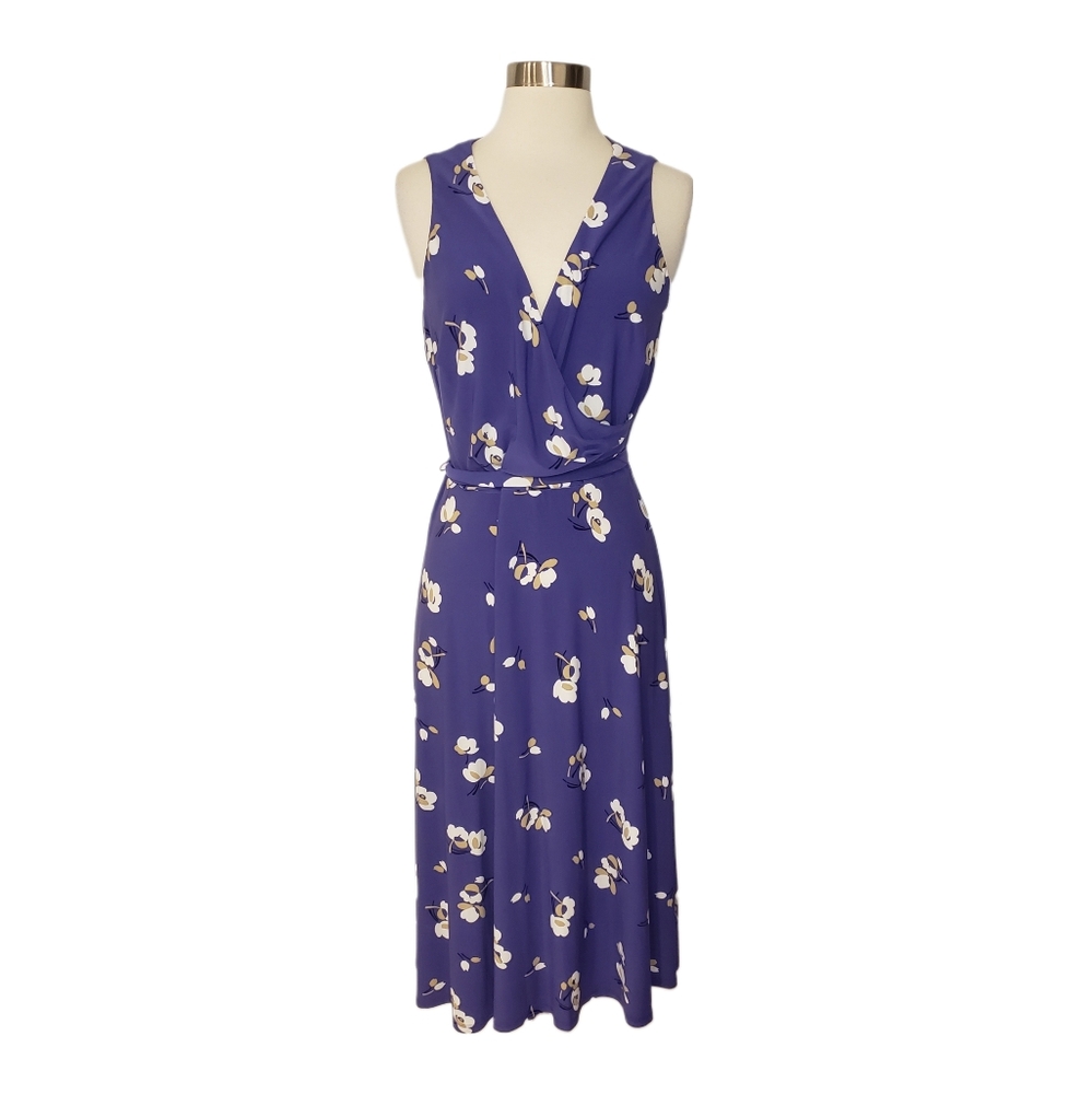 Lauren Ralph Lauren Size 10 Purple Floral Wrap Front Midi / Maxi Flowy Dress